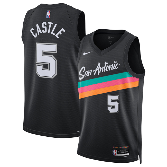Men's San Antonio Spurs #5 Stephon Castle Black 2025/26 City Edition Stitched Basketball Jersey